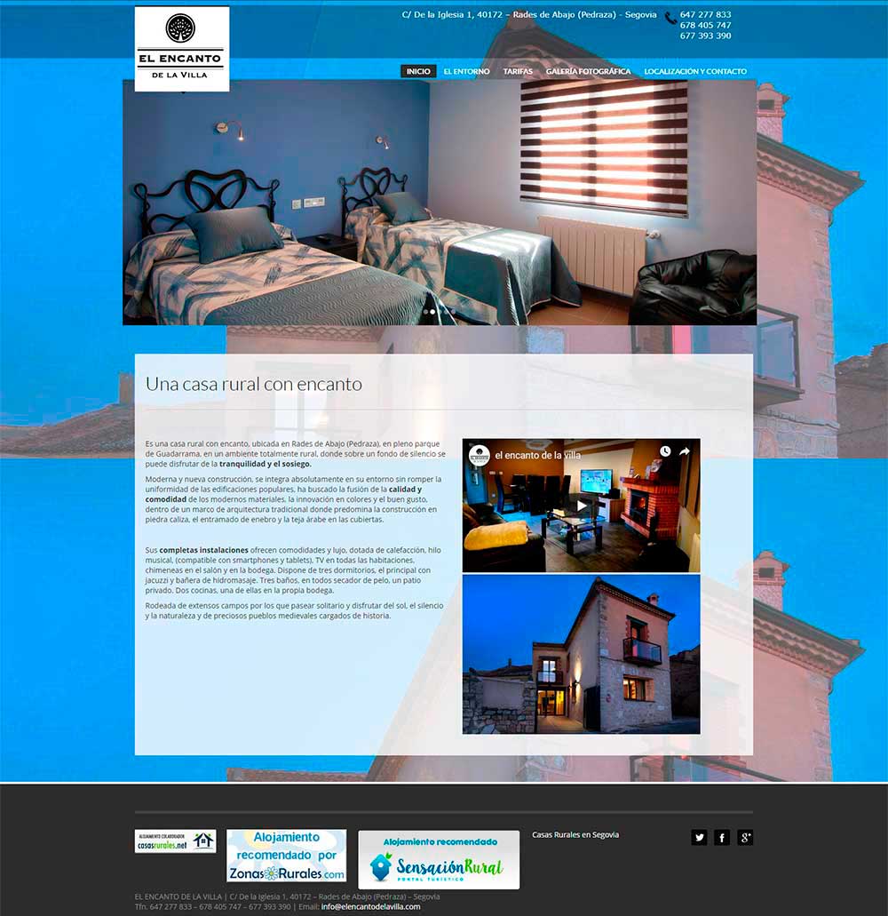Página de inicio de la web antigua de la casa rural El Encanto de la Villa