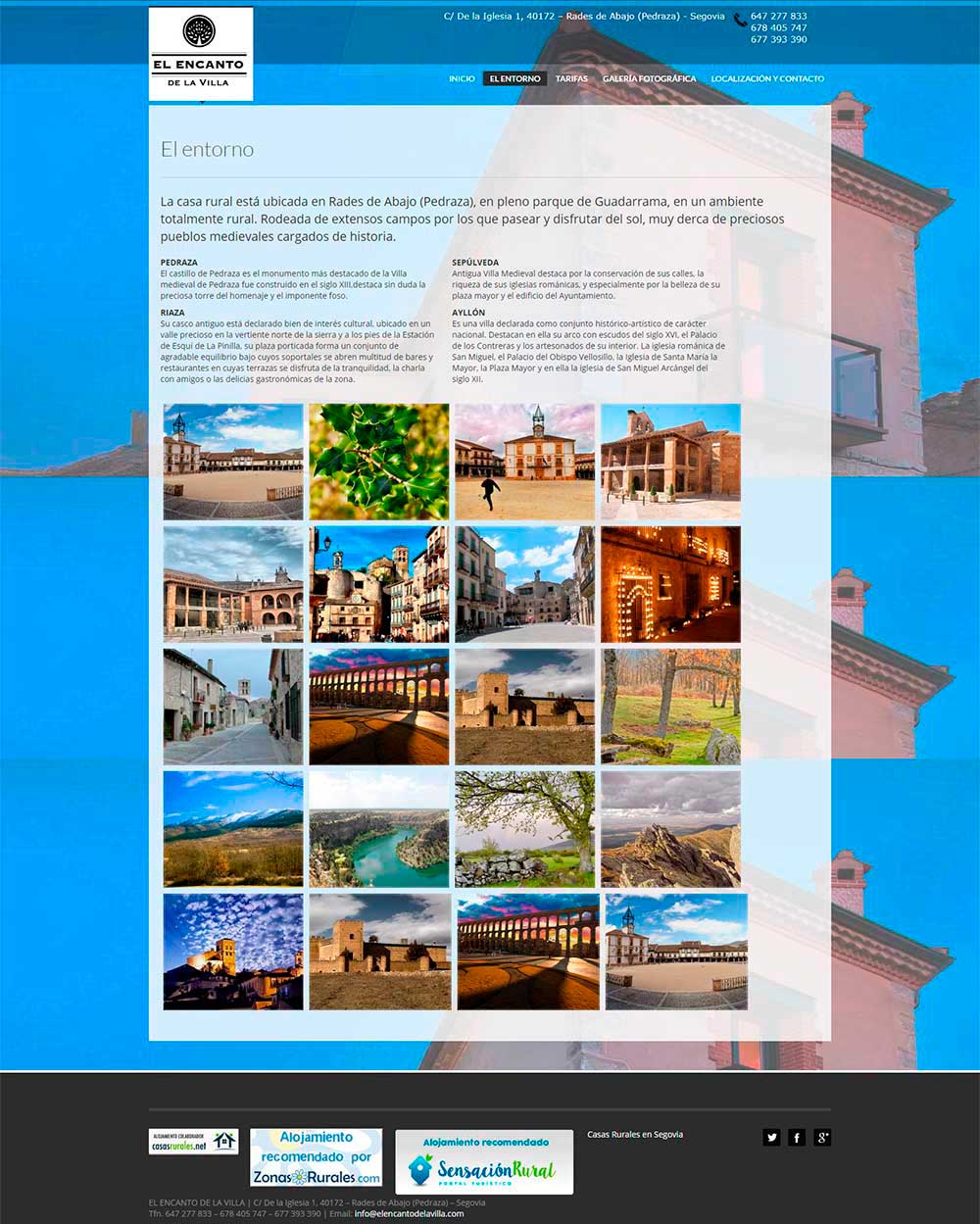 Algunas imágenes de la página web anterior de El Encanto de la Villa