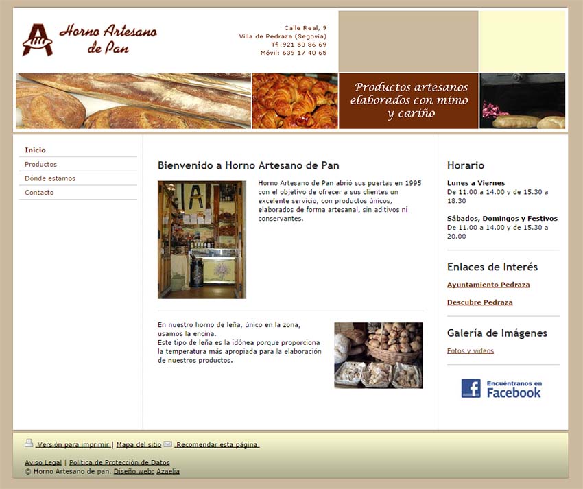 Página web antigua del Horno Artesano de Pan